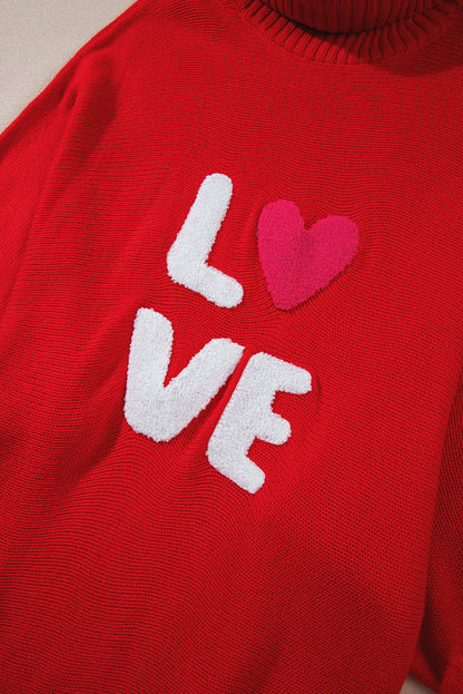 Racing Red Valentine Love Letter bestickter Pullover mit Stehkragen