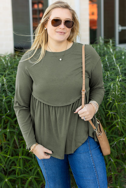 Nebelgrünes Babydoll-Top aus Thermo-Strick in Übergröße