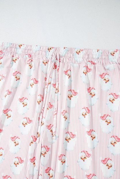 Rosa, locker geschnittenes, zweiteiliges Lounge-Set mit gestreiftem Weihnachtsmann-Print