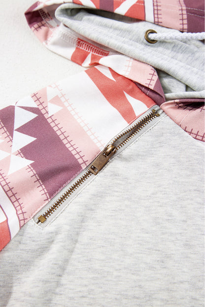 Patchwork-Hoodie mit Doppelkapuze im Western-Azteken-Print