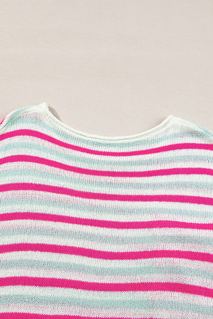 Oversize-Pullover mit überschnittenen Schultern und Tasche, Rosenstreifen