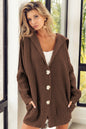 Braune Strickjacke mit grobem Strick und Reverskragen zum Knöpfen