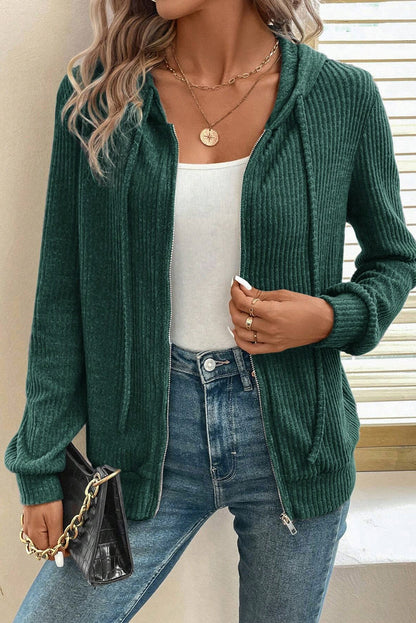 Evergreen – Gerippter Hoodie mit Reißverschluss vorne und Kordelzug