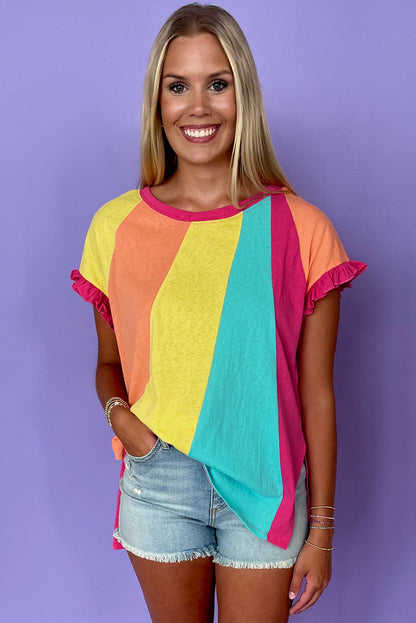 Rosarotes T-Shirt mit Rundhalsausschnitt und lockerer Passform und Farbblock