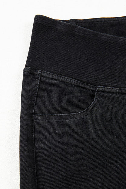 Schwarze, dehnbare Jeggings mit gewölbter Taille und schmaler Passform