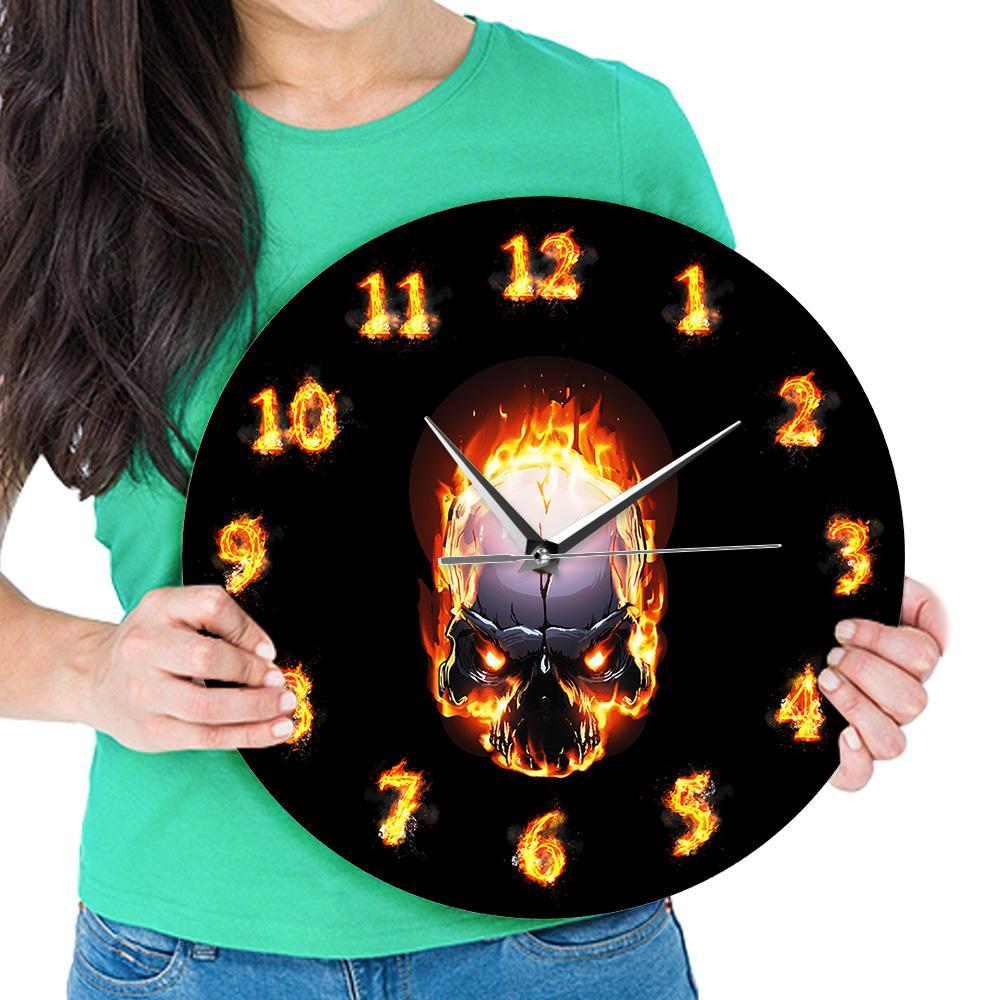 Hellish Burning Skull Wall Clock: A Demonic Timepiece of Dread
