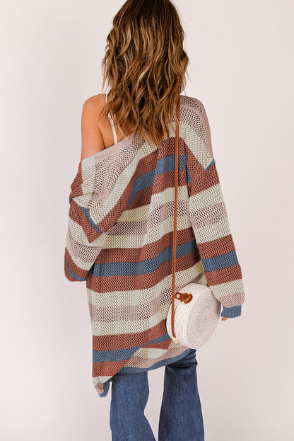 Blau gestreifte Strickjacke mit Farbblockdesign