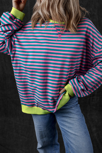 Übergroßes Pullover-Sweatshirt mit Kontrastbesatz und grünen Streifen
