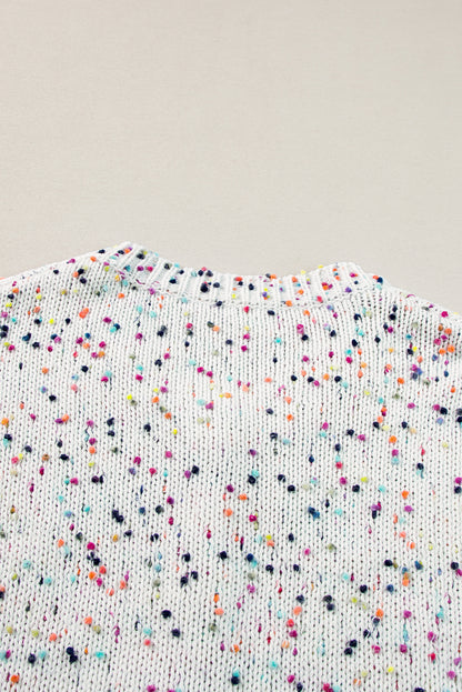 Weißer mehrfarbiger Konfetti-Pullover-Cardigan