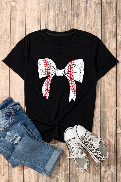 Schwarzes Baseball-T-Shirt mit Schleife und Grafik