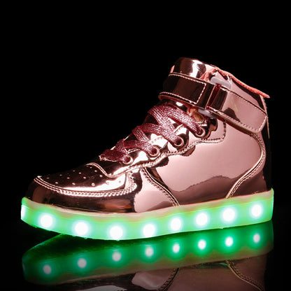 Children's Luminous Velcro Casual High-Top Charging Light Up Shoes