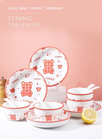 Cartoon Lucky Bear Ceramic Tableware Set