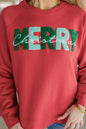 Feurig-rotes Chenille-Sweatshirt „MERRY Christmas“ mit Raglanärmeln