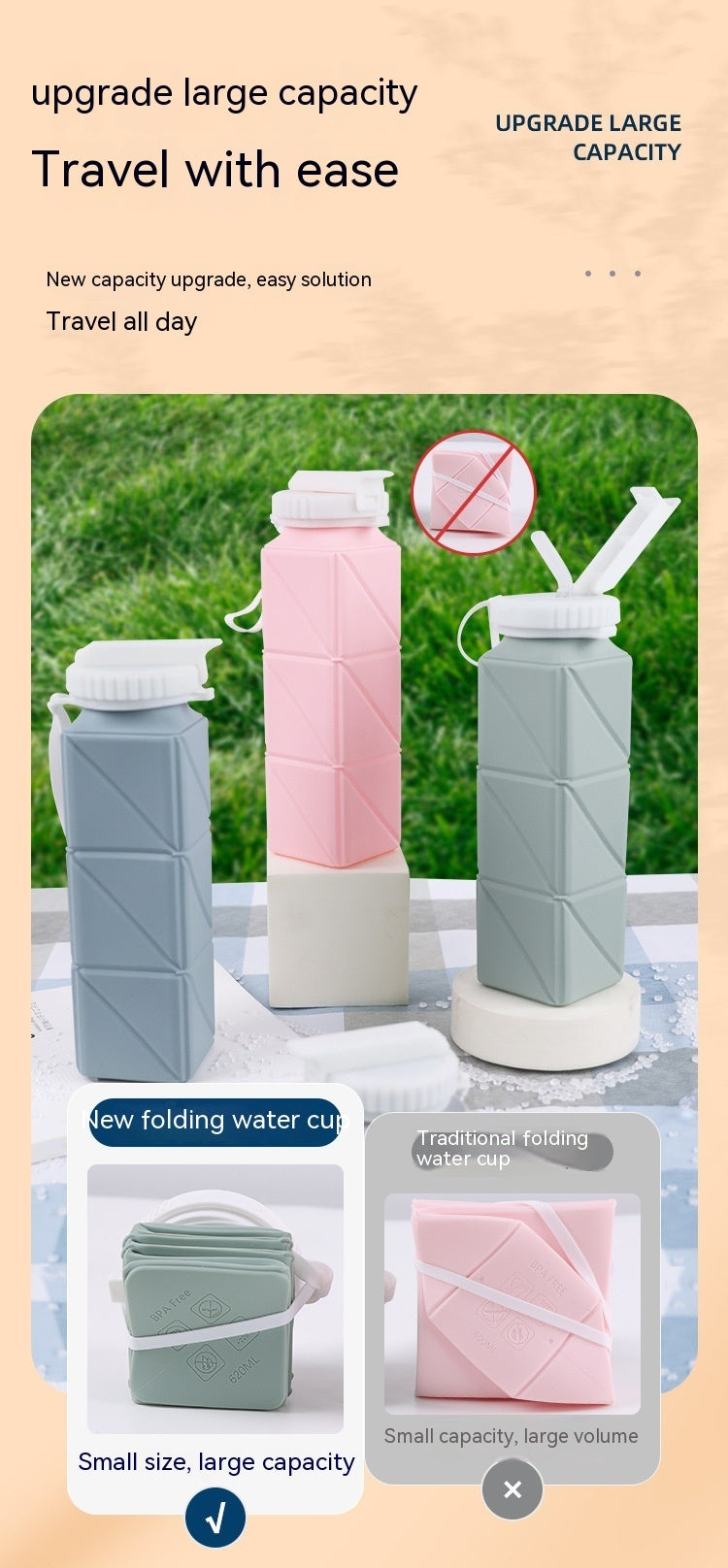 Faltbare Sport-Wasserflasche aus Silikon: Tragbar und einziehbar für Outdoor-Aktivitäten