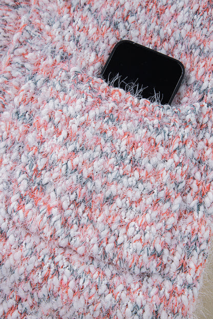Rosa, mehrfarbige Strickjacke mit offener Vorderseite und Konfetti