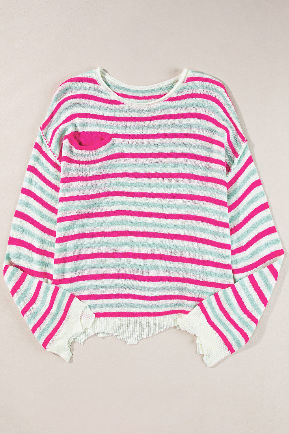 Oversize-Pullover mit überschnittenen Schultern und Tasche, Rosenstreifen