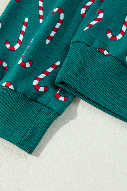 Grünes Lounge-Set mit Oberteil und Hose mit Weihnachts-Zuckerstangen-Aufdruck