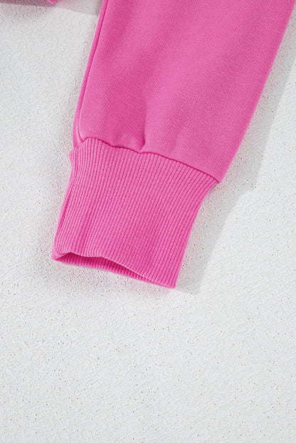 Sachet – Rosafarbener, einfarbiger, kurzer Hoodie mit überschnittener Schulterpartie und Kordelzug