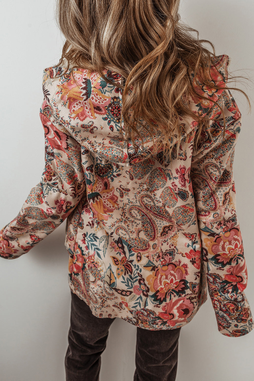 Beige Vintage Paisley Blumendruck Sherpa-gefütterte Kapuzenjacke