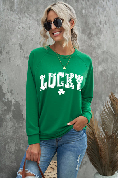 Grünes Sweatshirt mit Raglanärmeln und Glücksklee-Print von St. Patrick's Day