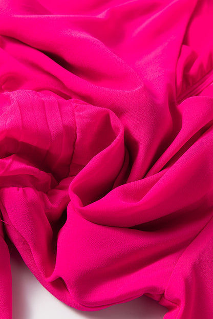 Rosarotes Puff-Minikleid mit langen Ärmeln und V-Ausschnitt