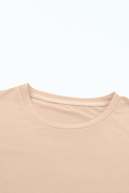 Khakifarbenes, lässiges T-Shirt mit Rundhalsausschnitt