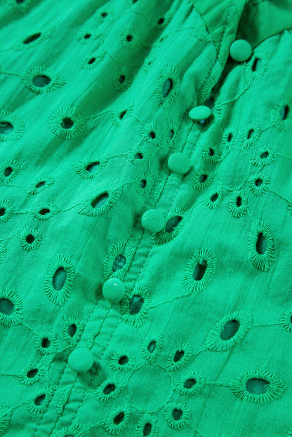 Grüne Bluse mit Blumenstickerei und Puffärmeln