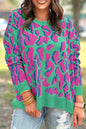 Grüner Baggy-Pullover mit abstraktem Print und geripptem Saum