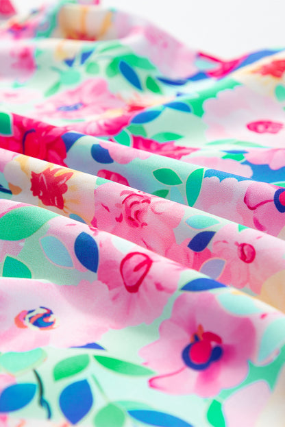 Mehrfarbiges Minikleid mit Blumenmuster und Rüschenärmeln