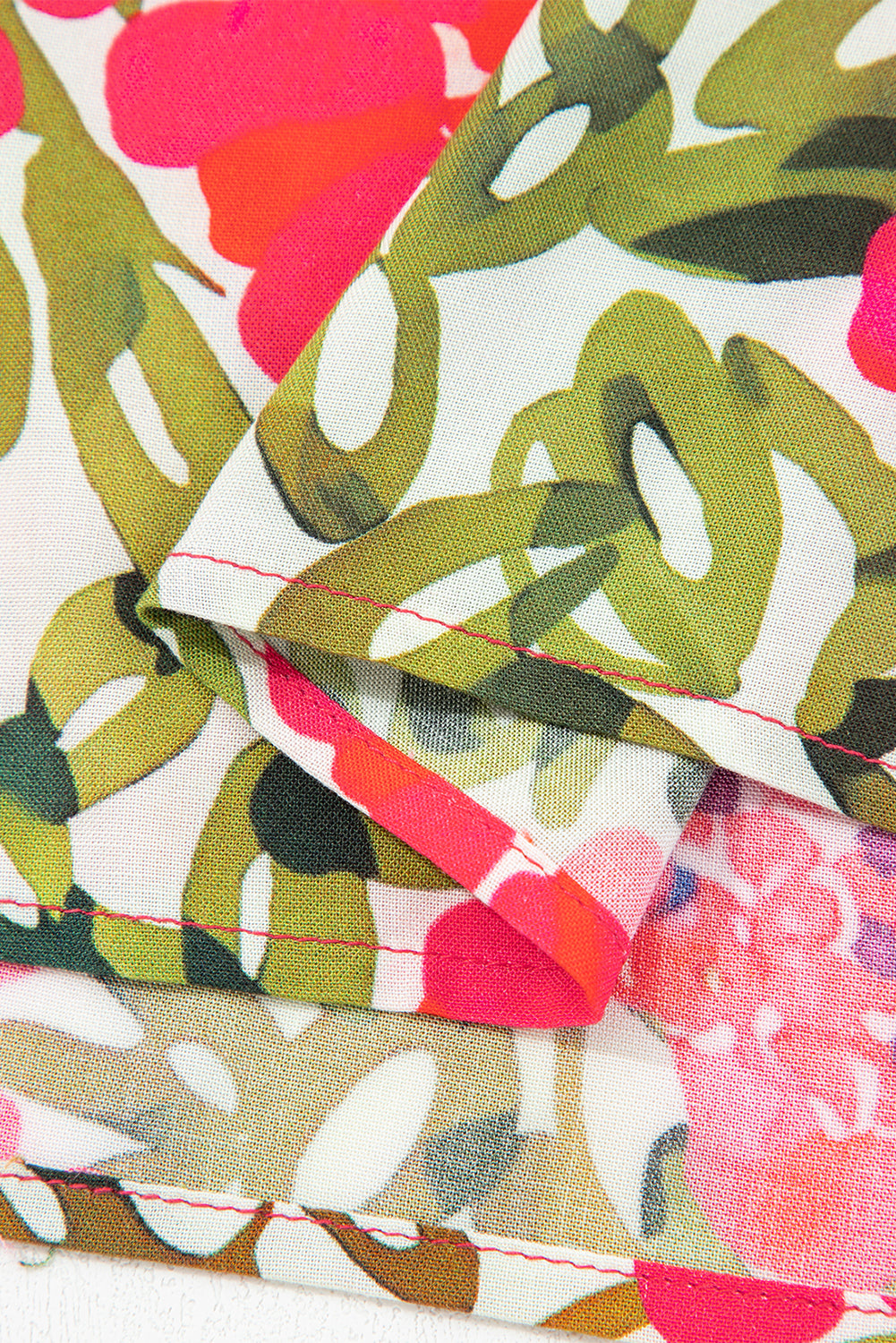 Red Floral Print Lace up V Neck Flounce Sleeve Blouse