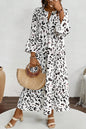 Weißes Maxikleid mit Leopardenmuster und V-Ausschnitt und lockerer Passform