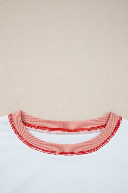 Red Stripe Colorblock Patchwork Contrast Stitching Oversize Sweatshirt