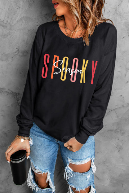 Schwarzes Gruselsaison Halloween Fashion Grafik Sweatshirt