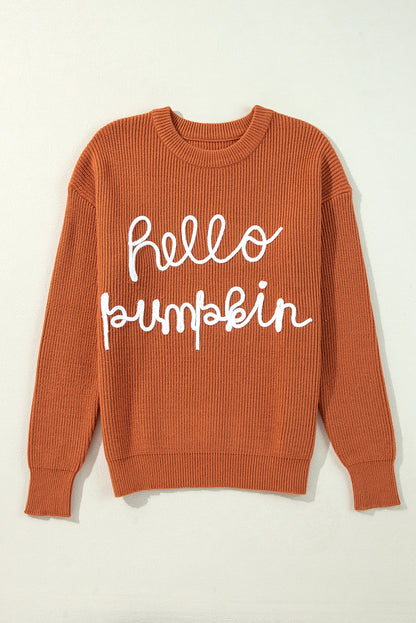 Pullover mit Flamingo- und Kürbis-Grafik