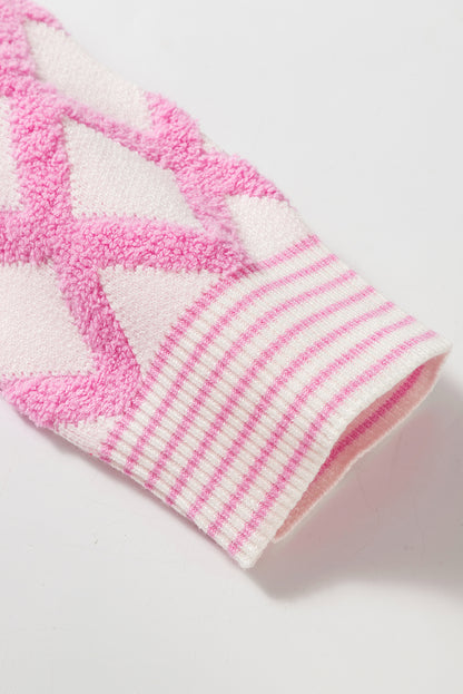 Rosa Strickjacken mit Rautenmuster und offenen Taschen vorne