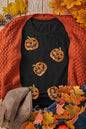 Schwarzes Pailletten-Kürbisgesicht-Halloween-T-Shirt