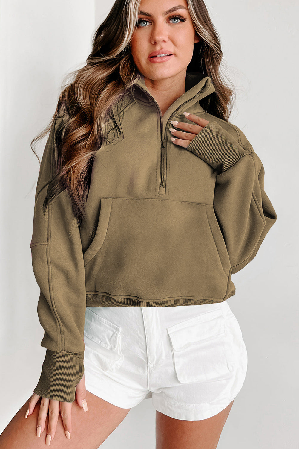 Elmwood – Sweatshirt mit Stehkragen und Reißverschluss und Daumenlöchern an den Ärmeln