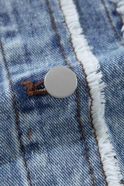 Beau Blue – Patchwork-Jeansjacke mit Kapuze und offenem Saum im Karomuster