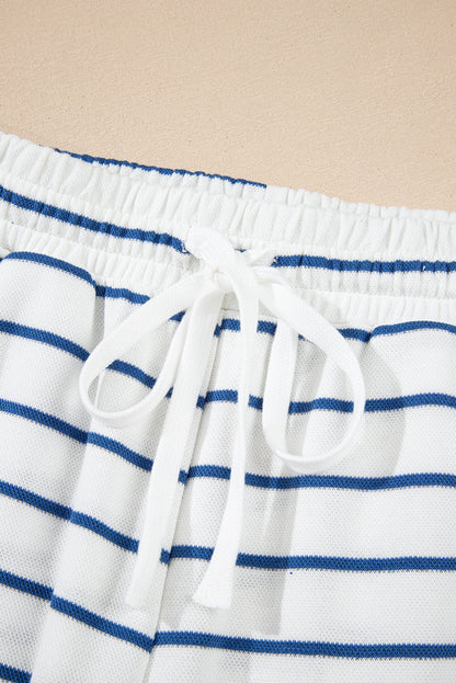 Sail Blue Striped Long Sleeve Top Drawstring Wide Leg Pants 2pcs Outfit