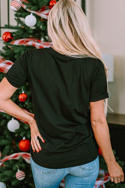 Schwarzes MERRY and BRIGHT T-Shirt mit Rundhalsausschnitt und Grafik