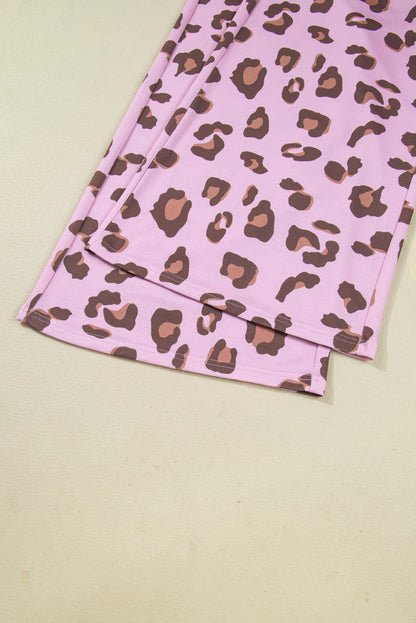 Pink Drawstring Leopard Print Patch Pocket Loose Pants