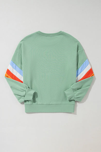 Moonlight Jade – Lockeres Sweatshirt mit Regenbogenstreifen an den Ärmeln und Rundhalsausschnitt