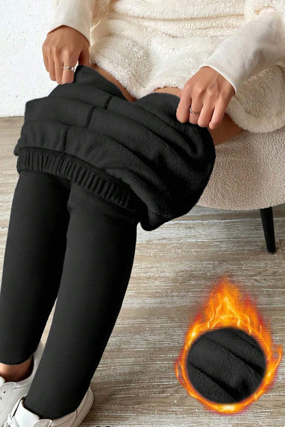 Schwarze Leggings mit Thermofutter und hoher Taille und Kordelzug