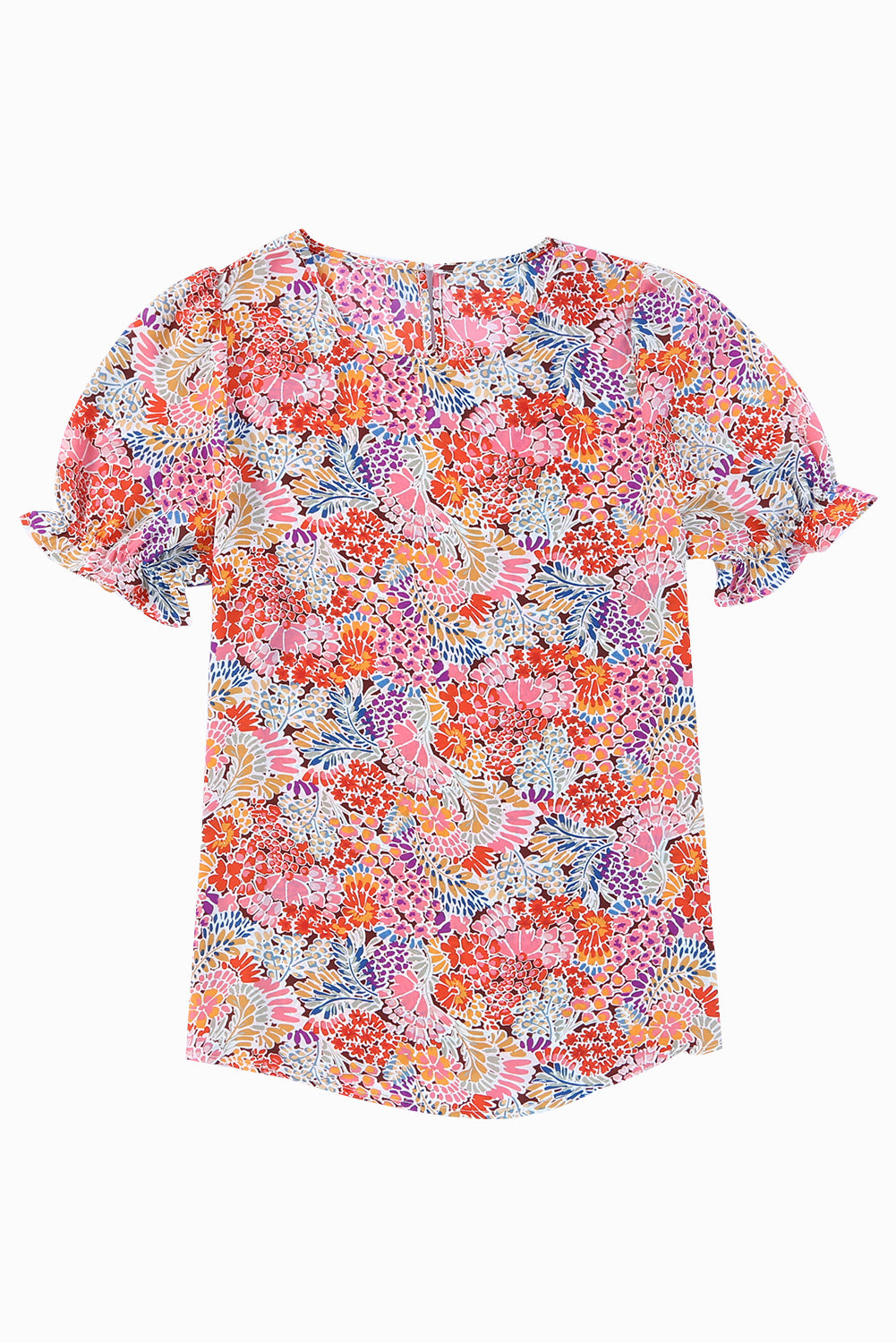Bluse mit mehrfarbigen Blumenmuster-Mix und Puffärmeln