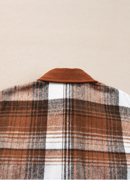 Zimtfarbene Cord-Shacket mit Patchwork und Brusttasche