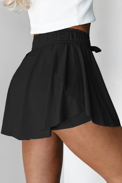 Schwarzer Tennis-Skort mit Kordelzug und hoher Taille