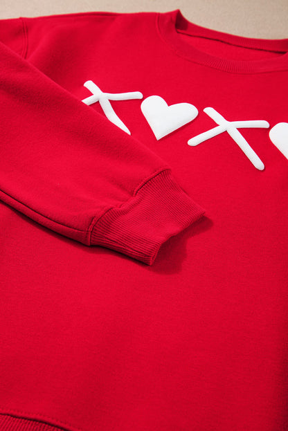 Rotes Puff-Sweatshirt mit XOXO-Print und Valentinstagsherz