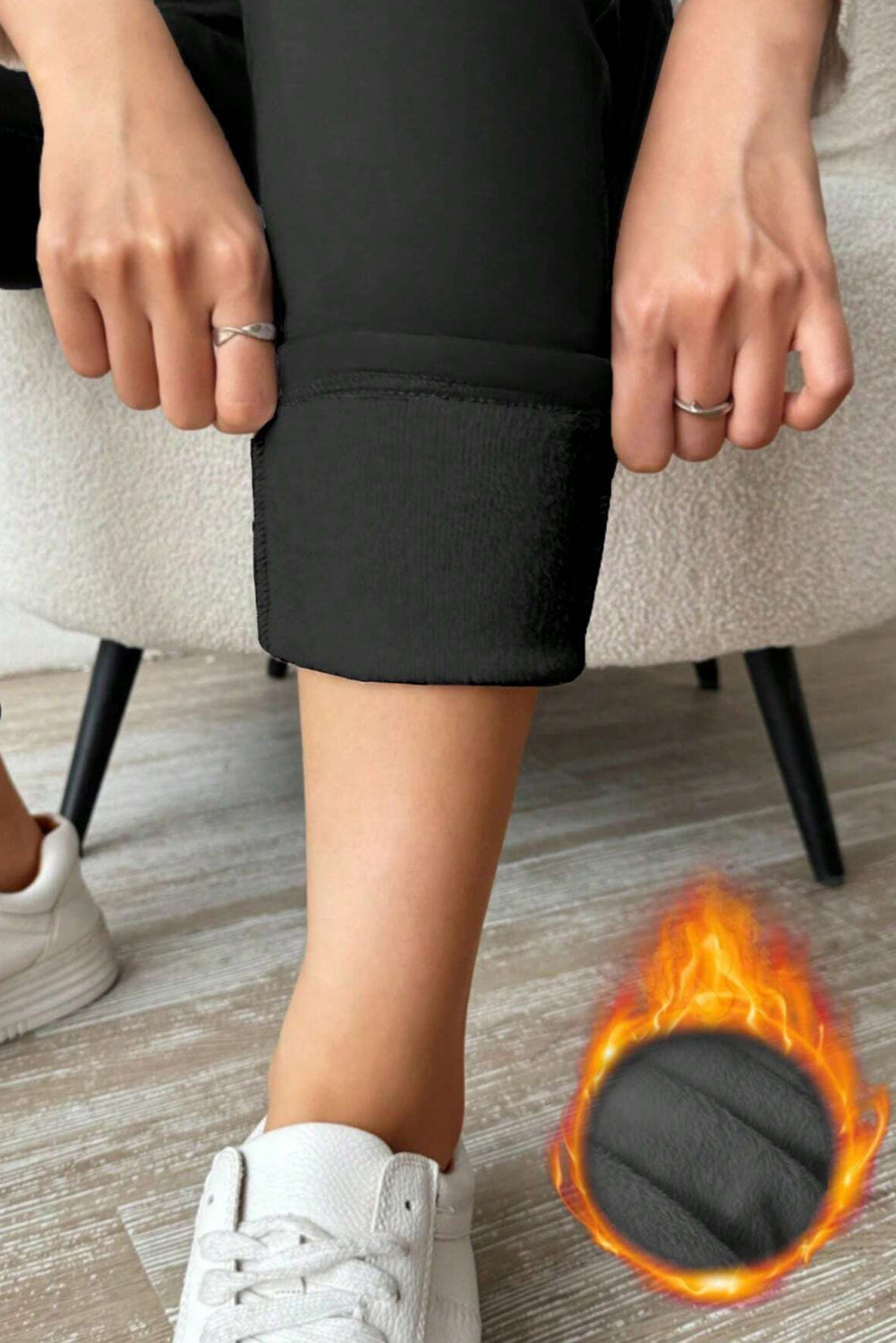 Schwarze Leggings mit Thermofutter und hoher Taille und Kordelzug