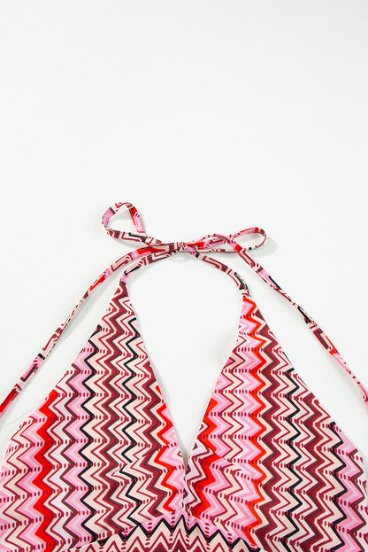 Rotes Neckholder-Maxikleid mit Tribal-Boho-Print
