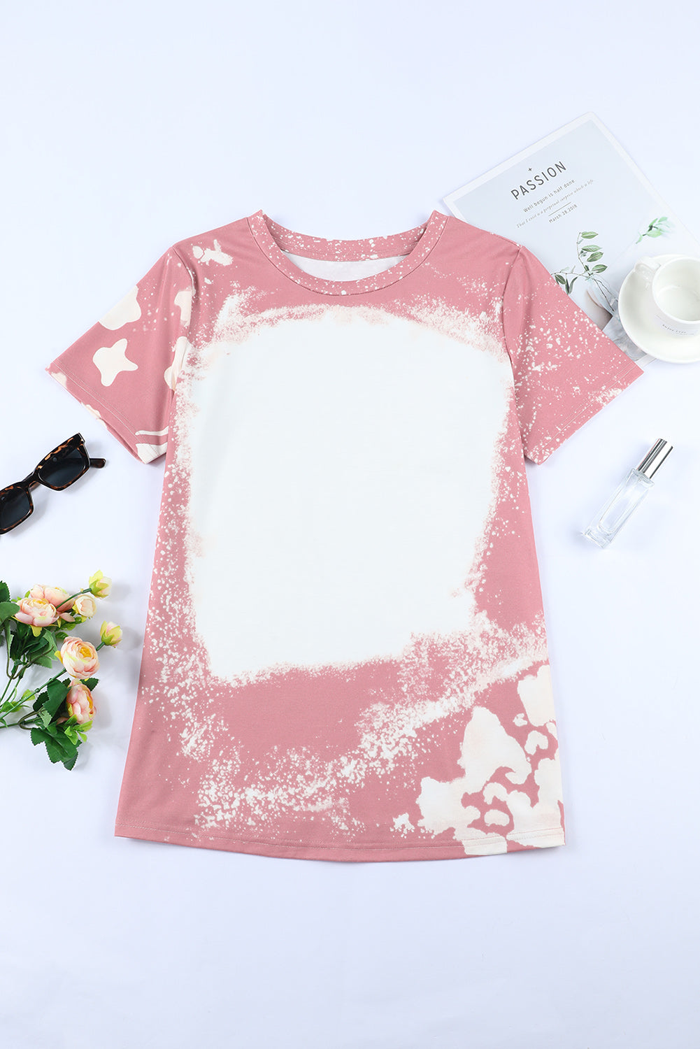 Rosa Tie Dye Farbe gebleichtes Kurzarm-T-Shirt